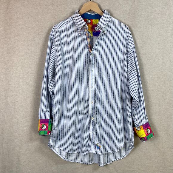 Robert Graham Mens Smoking Bulldog Button Up Shirt Size XL Flip Cuff Artsy Punk - Picture 2 of 15